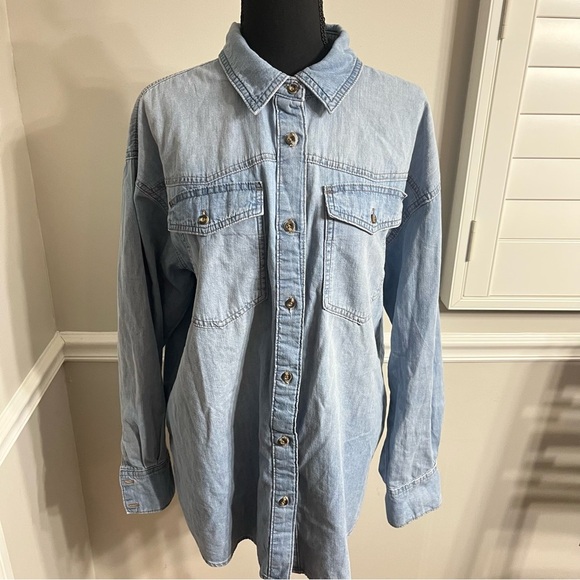 Sofia jeans by Sofia Vergara denim boyfriend button large long sleeve shirt - Picture 8 of 10